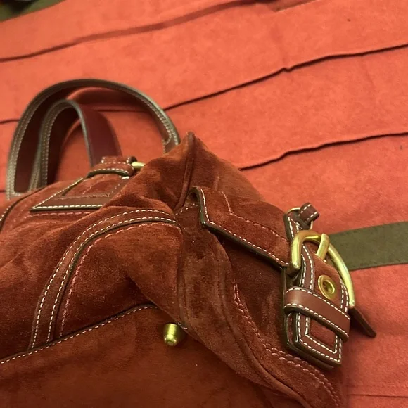 Coach Rich Red Suede Satchel - Picture 7 of 8